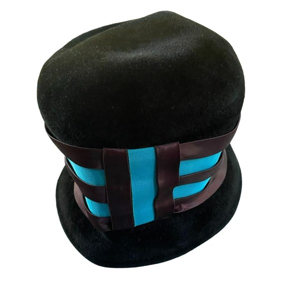 Vintage Brown and Teal Blue 1950\'s Womens Hat by Nita Hats of Dallas MCM Merrima main image 5